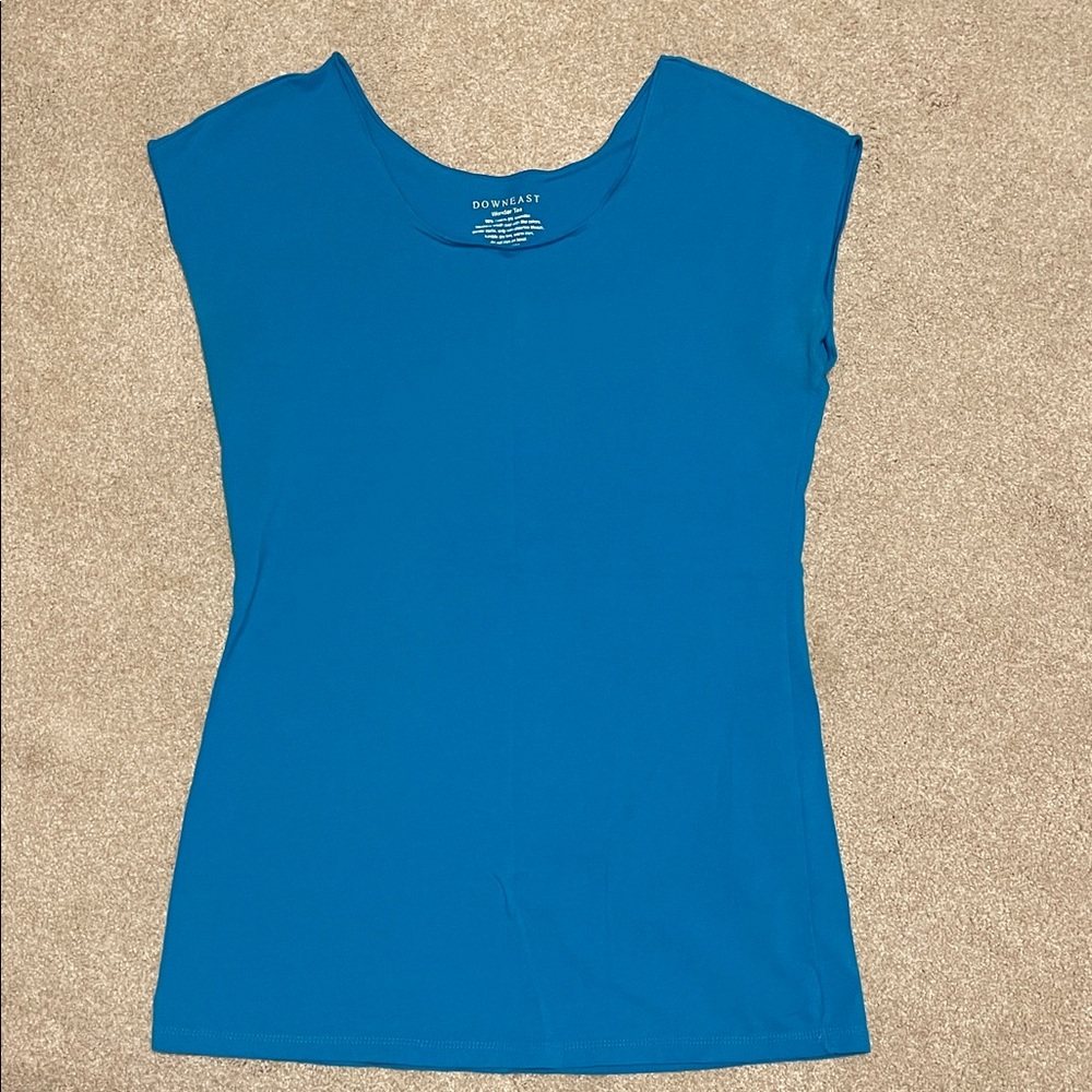 DownEast Teal Short Sleeve Scoop Neck Top